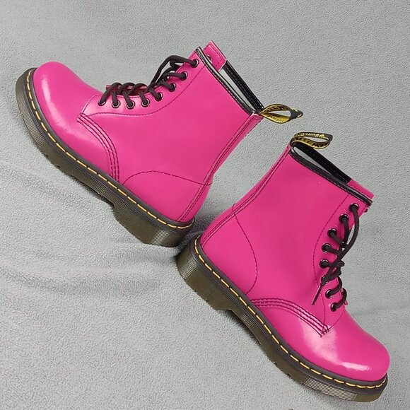 Women's Dr. Martens Doc 1460 W Combat Pink Patent Leather 8-Eye US Size 5 6629 - Picture 2 of 16